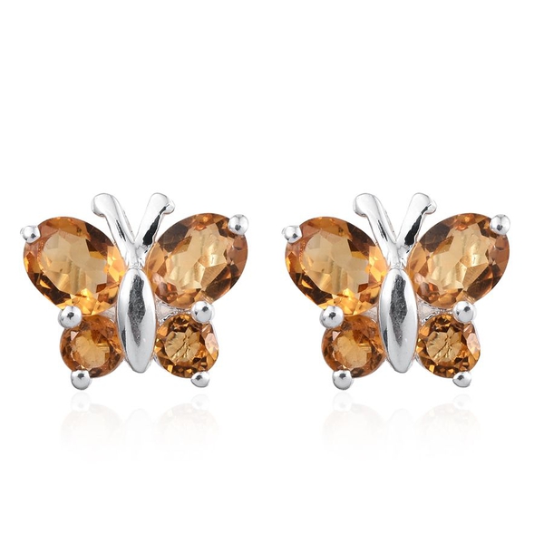 Citrine (Ovl) Butterfly Earrings (with Push Back) in Sterling Silver 1.500 Ct.