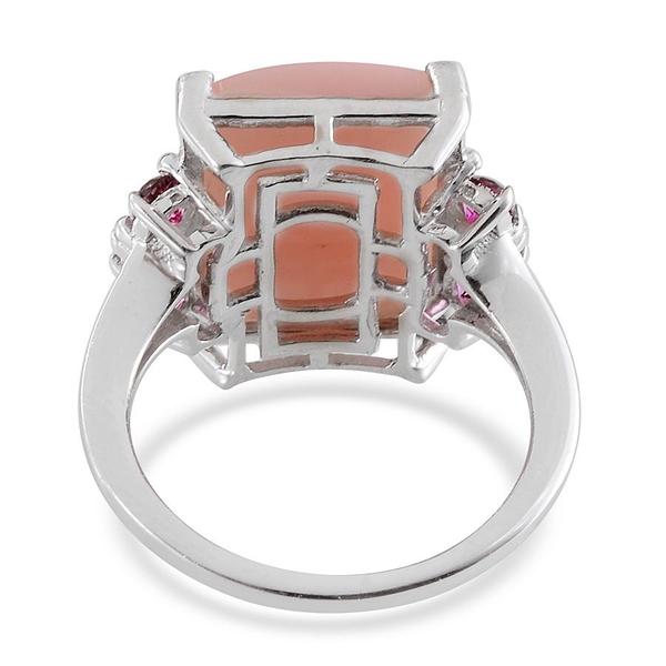 Peruvian Pink Opal (Oct 8.75 Ct), Signity Blazing Red Topaz Ring in  Platinum Overlay Sterling Silver 9.750 Ct.