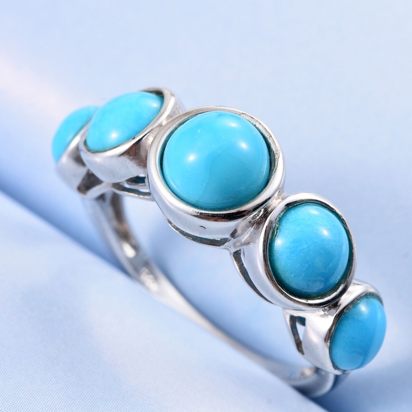 Arizona Sleeping Beauty Turquoise (Rnd 1.25 Ct) 5 Stone Ring in Platinum Overlay Sterling Silver 3.750 Ct.