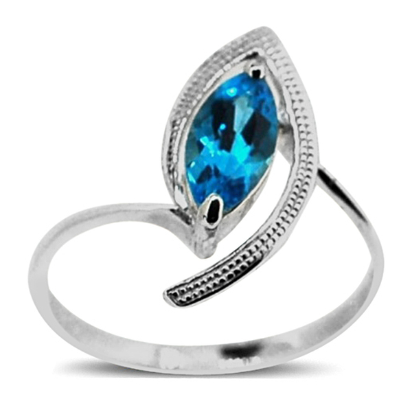Swiss Blue Topaz (Mrq) Solitaire Ring in Sterling Silver 1.250 Ct.
