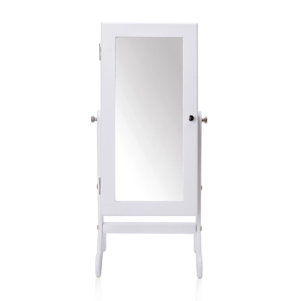 White Colour MDF Standing Jewellery Cabinet with Mirror (Size 52X22.5X6 Cm)