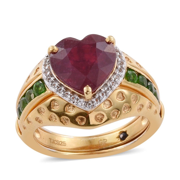 GP African Ruby (Hrt 5.15 Ct), Chrome Diopside, White Topaz and Kanchanaburi Blue Sapphire Ring in 1