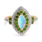 Ethiopian Welo Opal, Chrome Diopside and Natural Cambodian Zircon  Ring (Size L) in Gold Overlay Sterling Sil