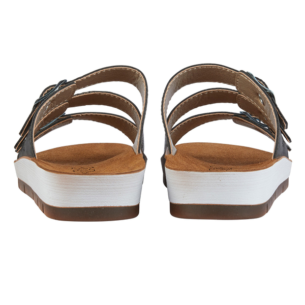 LOTUS Turin Triple Adjustable Strap Flat Mule Sandals (Size 3) - Black/Pewter