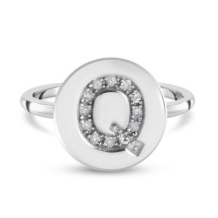 White Diamond Initial-Q Ring in Platinum Overlay Sterling Silver