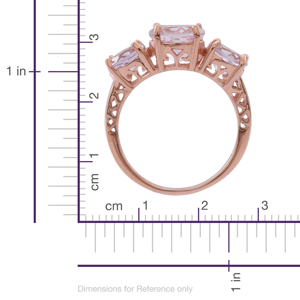 Rose De France Amethyst (Rnd 2.50 Ct) 3 Stone Ring in 14K Rose Gold Overlay Sterling Silver 5.000 Ct.