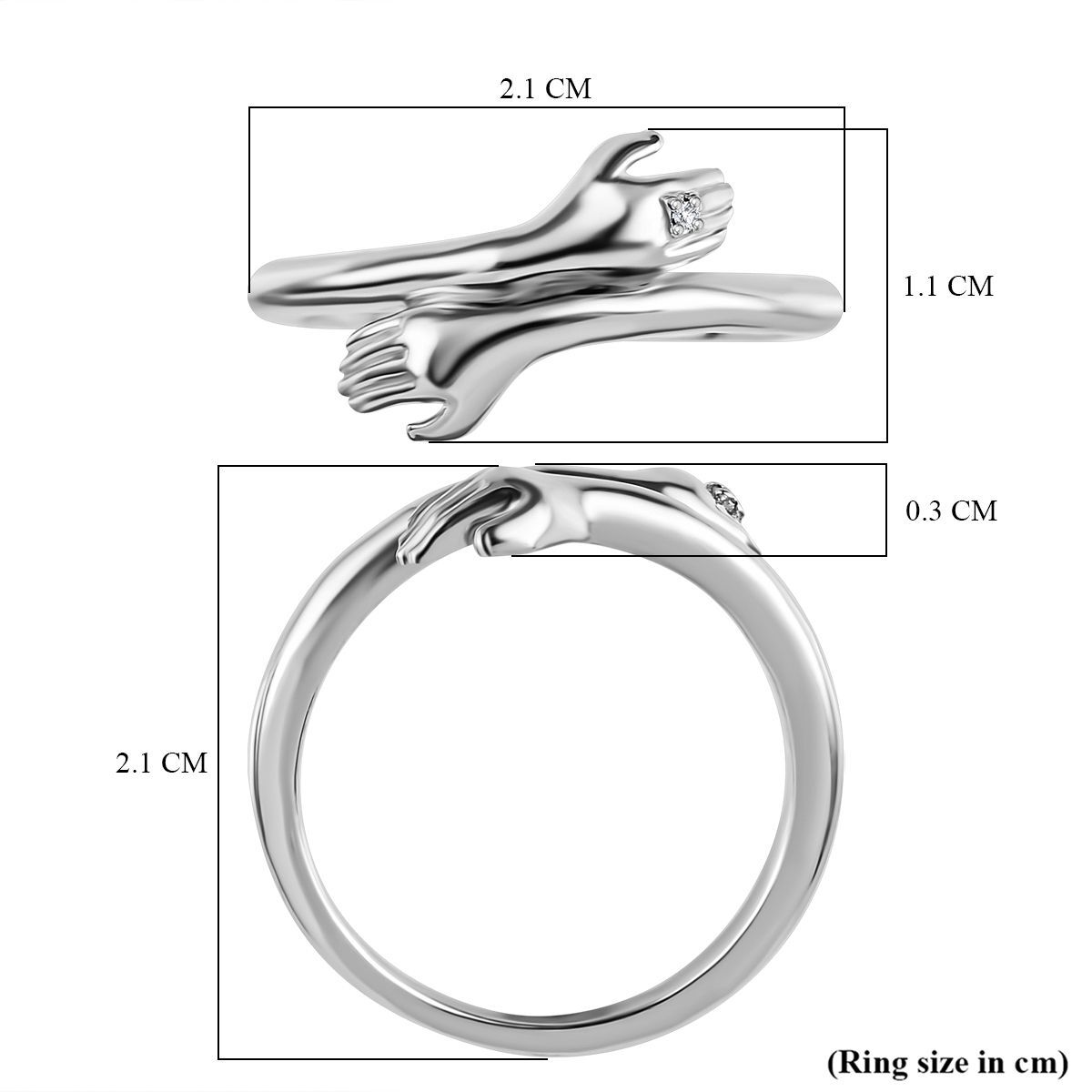 Diamond Hand Bypass Ring in Platinum Overlay Sterling Silver