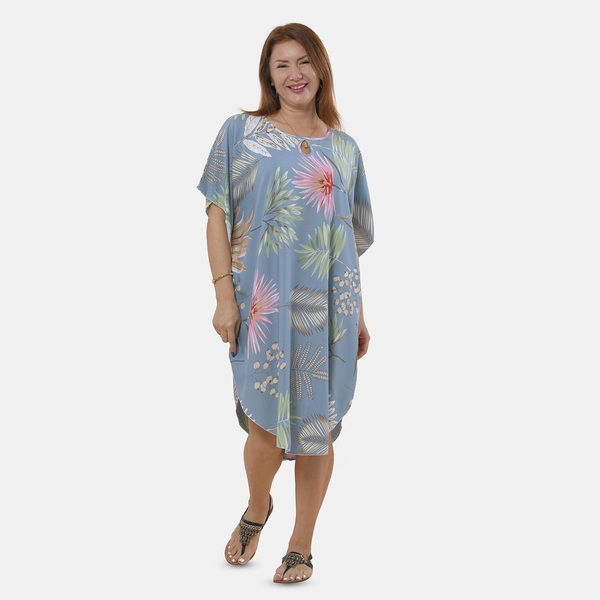TAMSY 100% Viscose Printed Kaftan Dress - Beige and Green - 7308149 - TJC