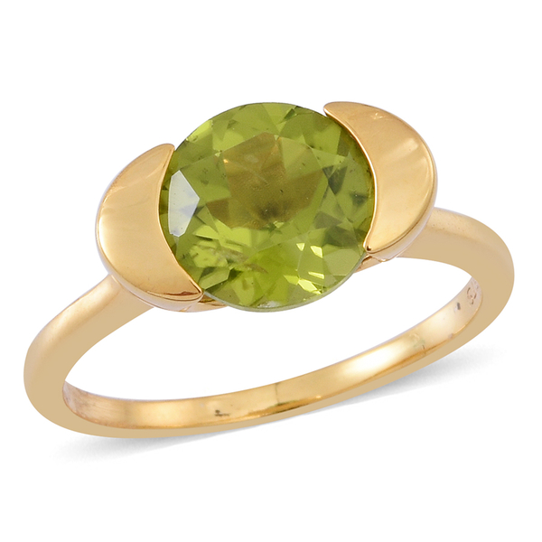 AA Hebei Peridot (Rnd) Solitaire Ring in 14K Gold Overlay Sterling Silver 3.000 Ct.