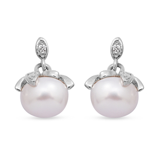 Freshwater White Pearl and Simulated Diamond Earrings (with Push Back) in Rhodium Overlay Sterling S