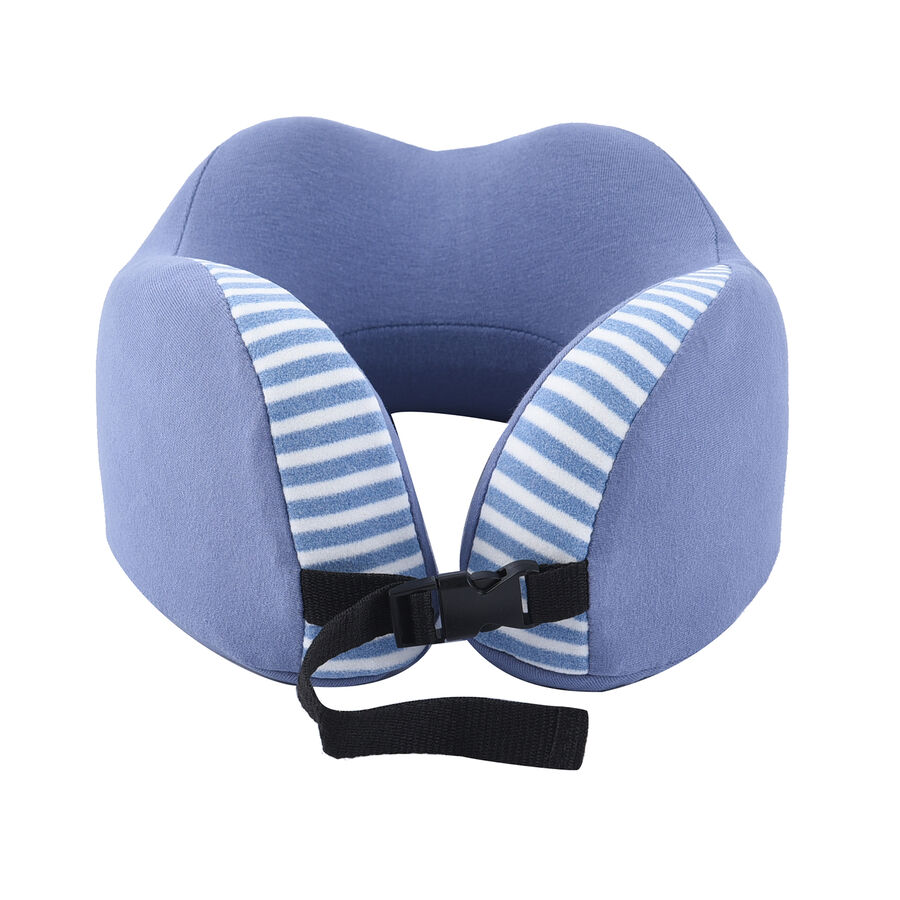 Memory Foam Neck Pillow With Buckle Closure (Size 22Cm) - Blue