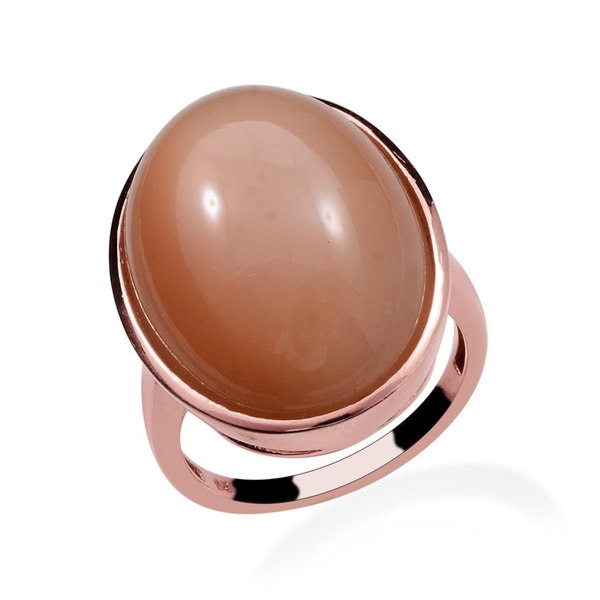 Mitiyagoda Peach Moonstone (Ovl) Solitaire Ring in Rose Gold Overlay Sterling Silver 20.000 Ct.