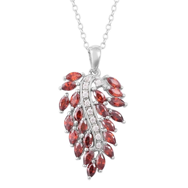ELANZA AAA Simulated Garnet (Mrq), Simulated White Diamond Pendant With Chain in Rhodium Plated Ster