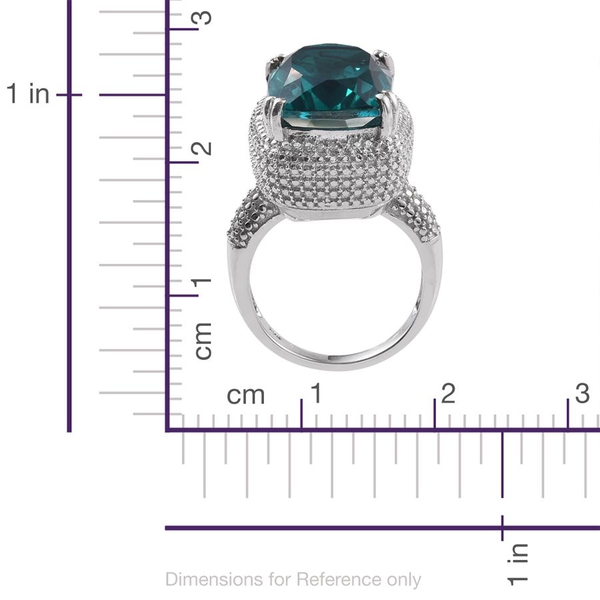 Capri Blue Quartz (Cush 14.00 Ct), Diamond Ring in Platinum Overlay Sterling Silver 14.030 Ct.