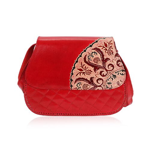Sukriti 100% Genuine Leather Quilted Pattern Crossbody Bag in Red Size 24x31x5 Cm - 3494048 - TJC