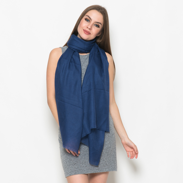 88% Merino Wool and 12% Silk Blue Colour Scarf (Size 200x70 Cm)