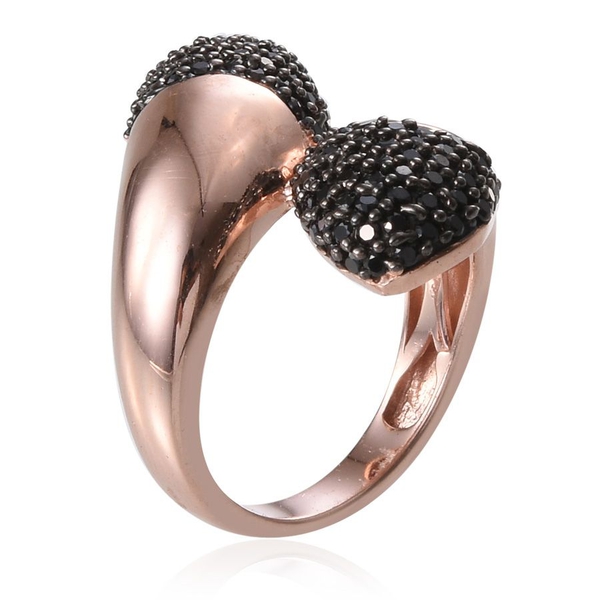 Boi Ploi Black Spinel (Rnd) Crossover Ring in Rose Gold Overlay Sterling Silver 1.250 Ct.