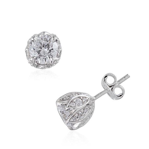 Simulated Diamond (Rnd) Earrings in Platinum Overlay Sterling Silver