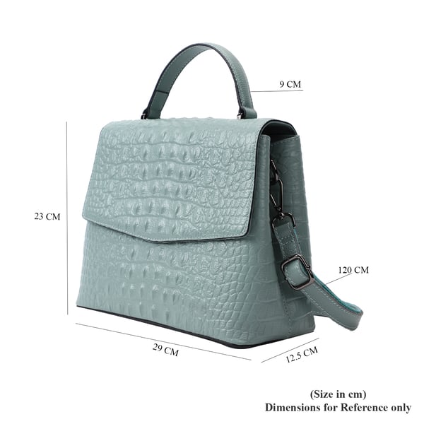 SENCILLEZ Womens Embossed Crocodile Pattern Genuine Leather Convertible Bag with Shoulder Strap (Size:29x12.5x23Cm) - Pastel Green