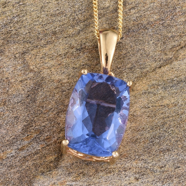 Colour Change Fluorite (Cush) Solitaire Pendant With Chain in 14K Gold Overlay Sterling Silver 7.500 Ct.