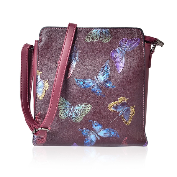 Butterfly Embossed Hand Painting Shoulder Bag with Adjustable Shoulder Strap (Size 24X11.5X8 Cm)