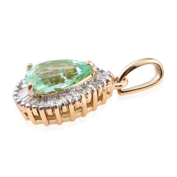 ILIANA 18K Y Gold Boyaca Colombian Emerald (Pear 1.25 Ct), Diamond Pendant 1.500 Ct.
