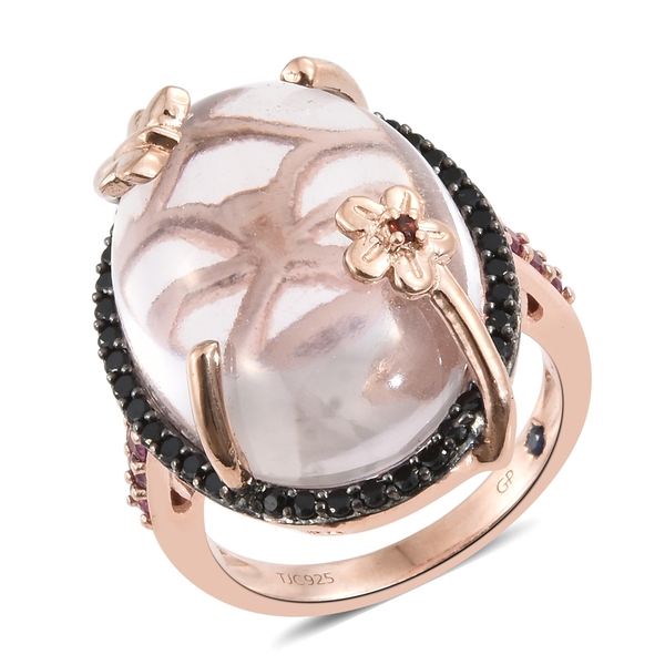 GP 26 Carat Amethyst and Multi Gemstone Flower Ring in Rose Gold Plated Silver