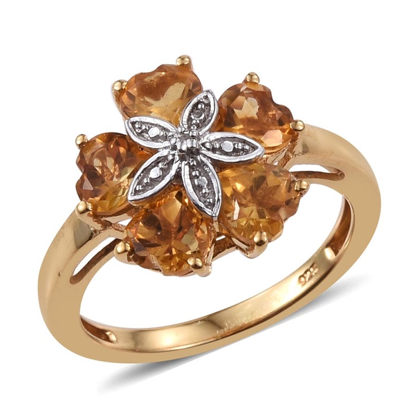 Citrine (Hrt), Diamond Floral Ring in 14K Gold Overlay Sterling Silver 2.260 Ct.