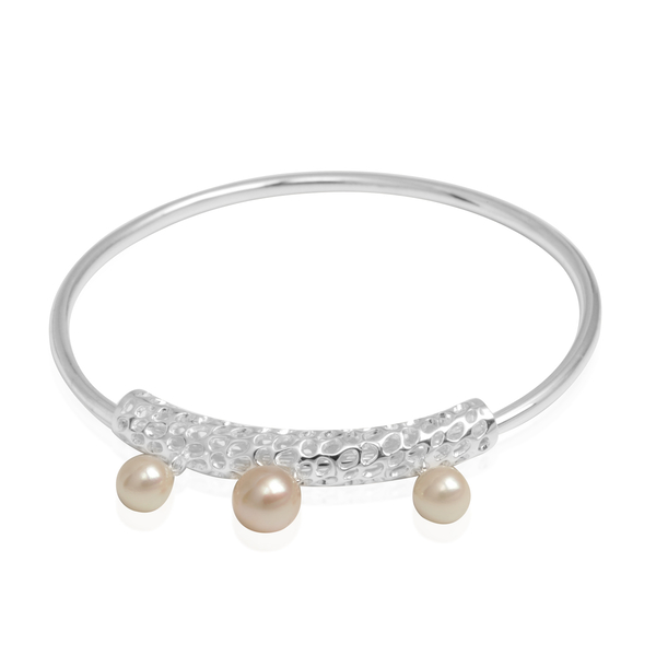 RACHEL GALLEY Japanese Akoya Pearl (Rnd 3.35 Ct) Bangle (Size 8)  in Sterling Silver 7.742 Ct.
