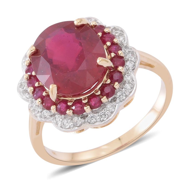 9K Y Gold AAA African Ruby (Ovl 6.50 Ct), Ruby and White Zircon Ring 8.000 Ct.