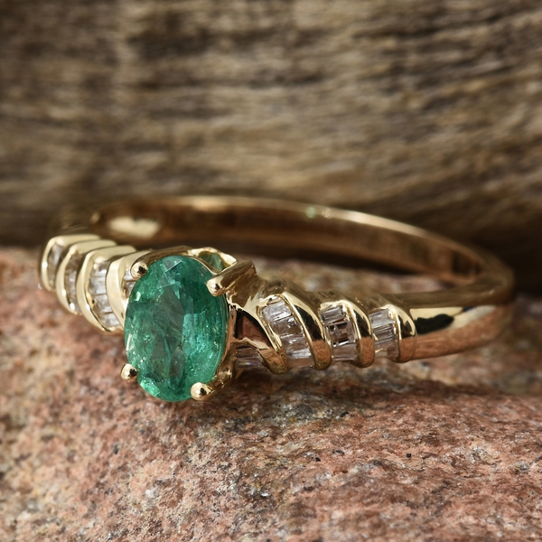 9K Yellow Gold AA Kagem Zambian Emerald (Ovl), Diamond Ring 1.000 Ct.