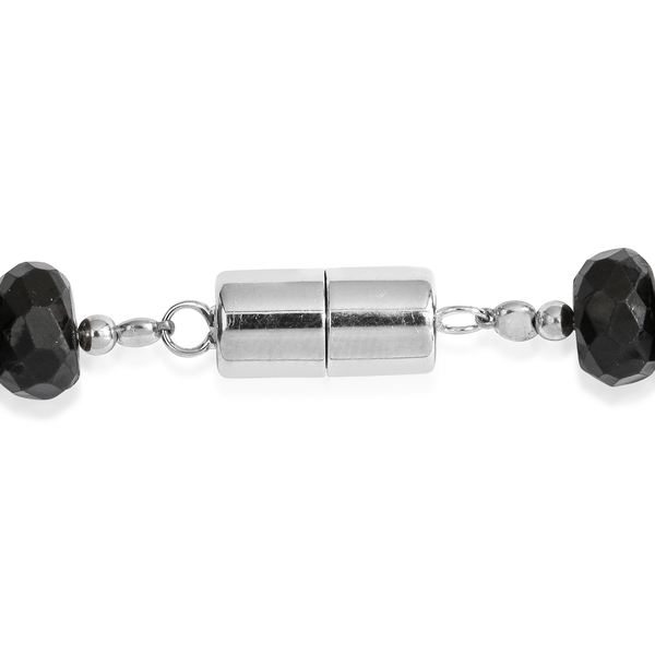 Boi Ploi Black Spinel (Rnd) Beads Necklace (Size 33) with Magnetic Clasp in Rhodium Plated Sterling Silver 6.50 Ct.