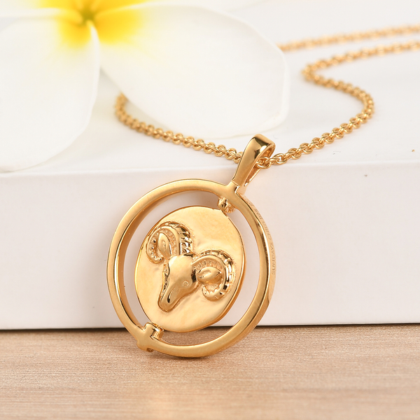 Sunday Child 14K Gold Overlay Sterling Silver Aries Zodiac Sign Pendant with Chain (Size 20), Silver Wt. 6.42 Gms