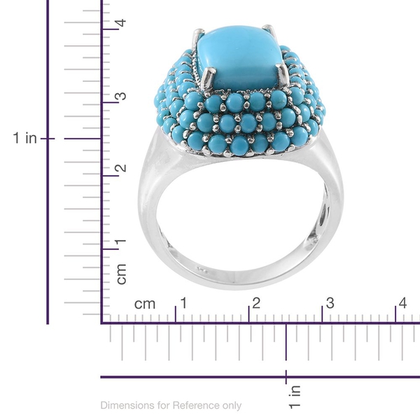 Arizona Sleeping Beauty Turquoise (Cush 3.75 Ct) Ring in Platinum Overlay Sterling Silver 6.750 Ct.