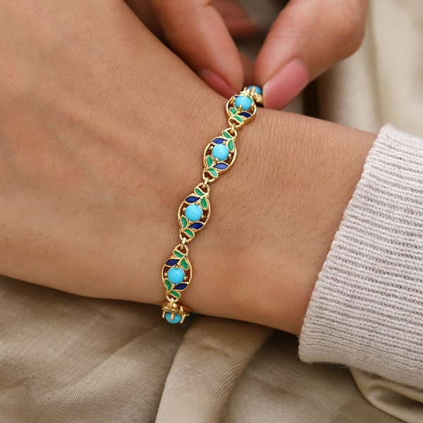 Arizona Sleeping Beauty Turquoise Bracelet (Size 7) in 14K Gold Overlay Sterling Silver 3.500 Ct, Silver Wt. 12.50 Gms