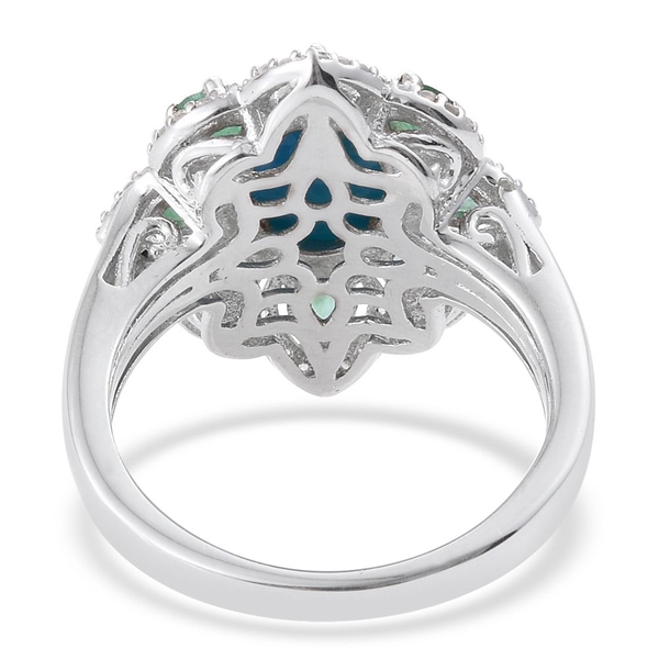 Arizona Sleeping Beauty Turquoise (Ovl 1.55 Ct), Kagem Zambian Emerald and Natural Cambodian Zircon Ring in Platinum Overlay Sterling Silver 3.000 Ct.