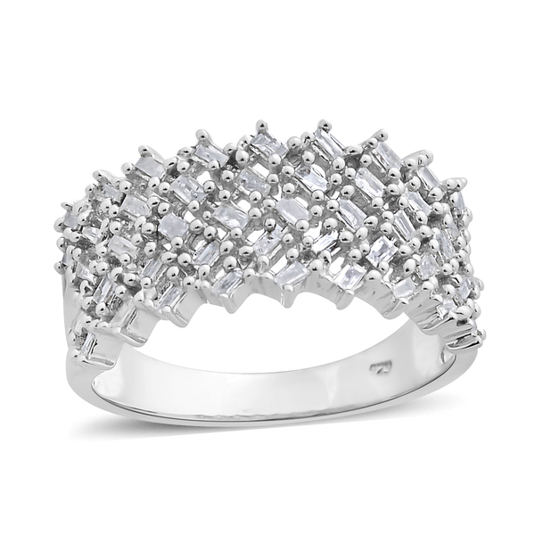 Designer Inspired Fire Cracker Diamond (Bgt) Ring in Platinum Overlay Sterling Silver 0.500 Ct.