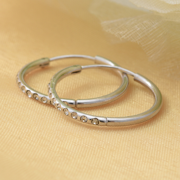 One Time Close Out Deal - Hoop Earrings in Rhodium Overlay Sterling Silver