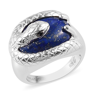 Sundays Child - Lapis Lazuli and Boi Ploi Black Spinel Serpent Ring in Platinum Overlay Sterling Sil