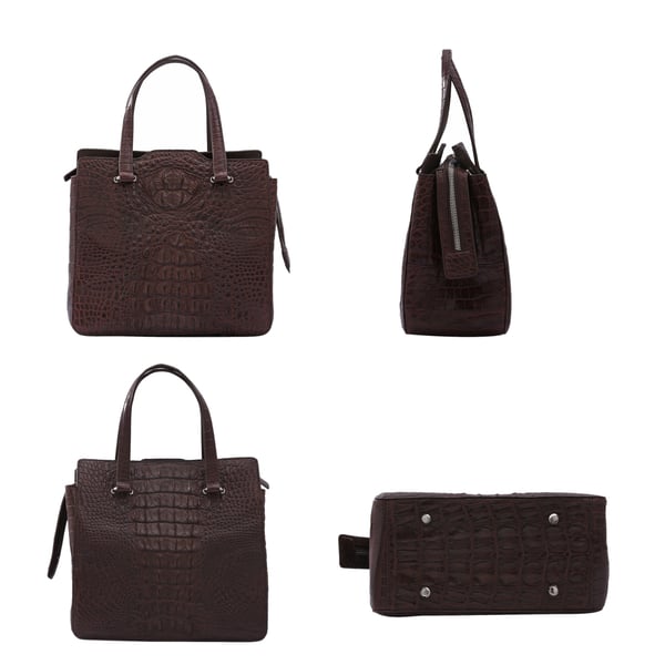 RIVER 100% Genuine Crocodile Leather Bag with Zipper Closure (Size 23x22x15Cm) - Brown