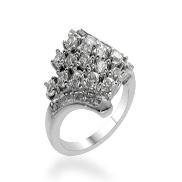ELANZA AAA Simulated Diamond (Rnd) Ring in Rhodium Plated Sterling Silver 2.000 Ct.