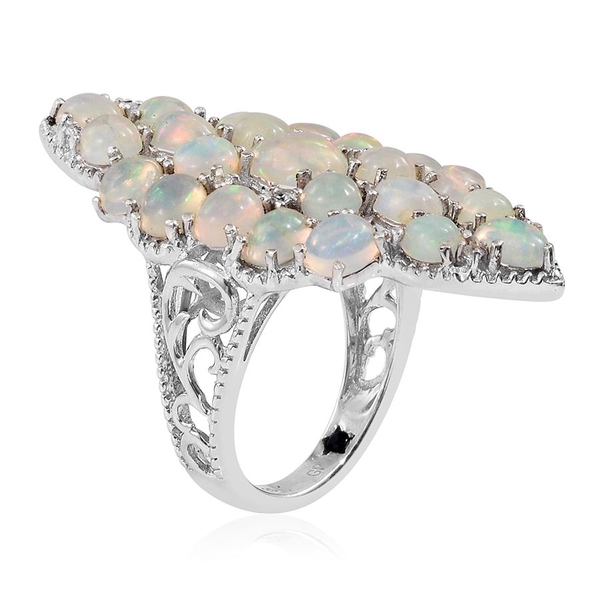 GP Ethiopian Welo Opal (Ovl), Natural Cambodian Zircon and Kanchanaburi Blue Sapphire Cluster Ring in Platinum Overlay Sterling Silver 5.250 Ct. Silver wt 5.78 Gms.