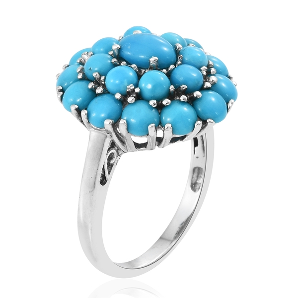 Arizona Sleeping Beauty Turquoise (Rnd) Flower Ring in Platinum Overlay Sterling Silver 5.000 Ct.