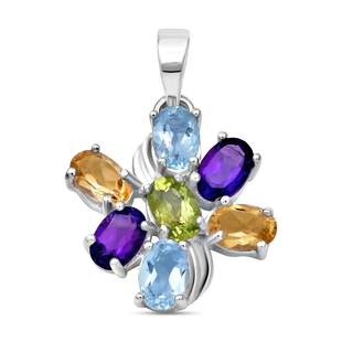 Amethyst, Citrine, Hebei Peridot and Skyblue Topaz Floral Pendant in Sterling Silver 2.80 Ct.