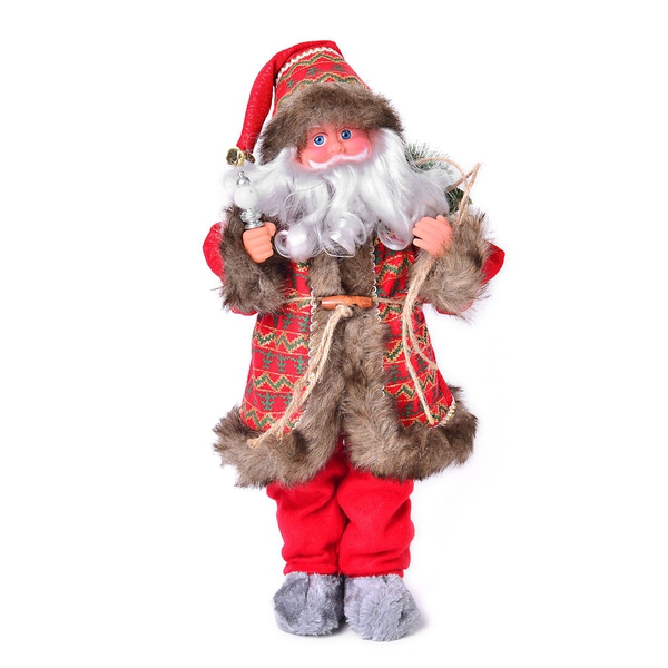 Red and Chocolate Singing Santa with Silver Magic Wand and Gift Bag (Size 47 Cm)