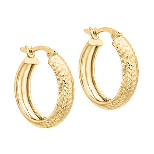One Time Deal-9K Yellow Gold  Diamond Cut Hoop Creole Earrings with Clasp