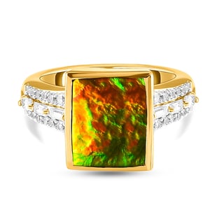 Ammolite and Natural Cambodia Zircon Ring in Vermeil Yellow Gold Overlay Sterling Silver 2.774 Ct.