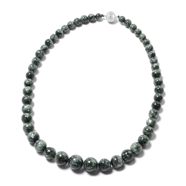 Extremely Rare-Siberian Seraphinite Beads Necklace (Size 20) with Magnetic Lock in Rhodium Overlay S