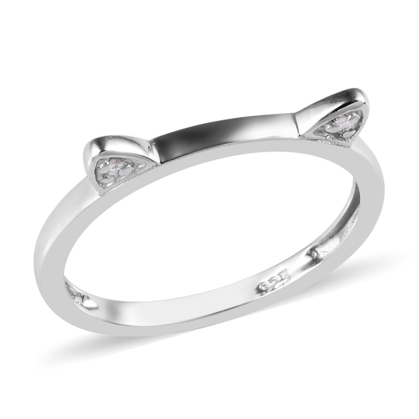 Diamond Cat Ear Stacking Silver Ring in Platinum Overlay