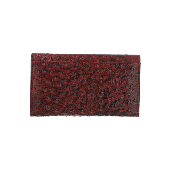 100% Genuine Leather Ostrich Embossed Womens RFID Protected Wallet (Size 18x10 Cm) - Burgundy